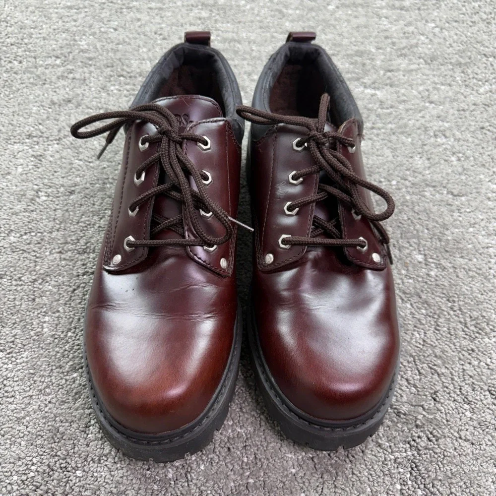 Skechers Alley Cats 7111 Mens 13 Brown Leather Oxford Chunky Lug Sole Y2K